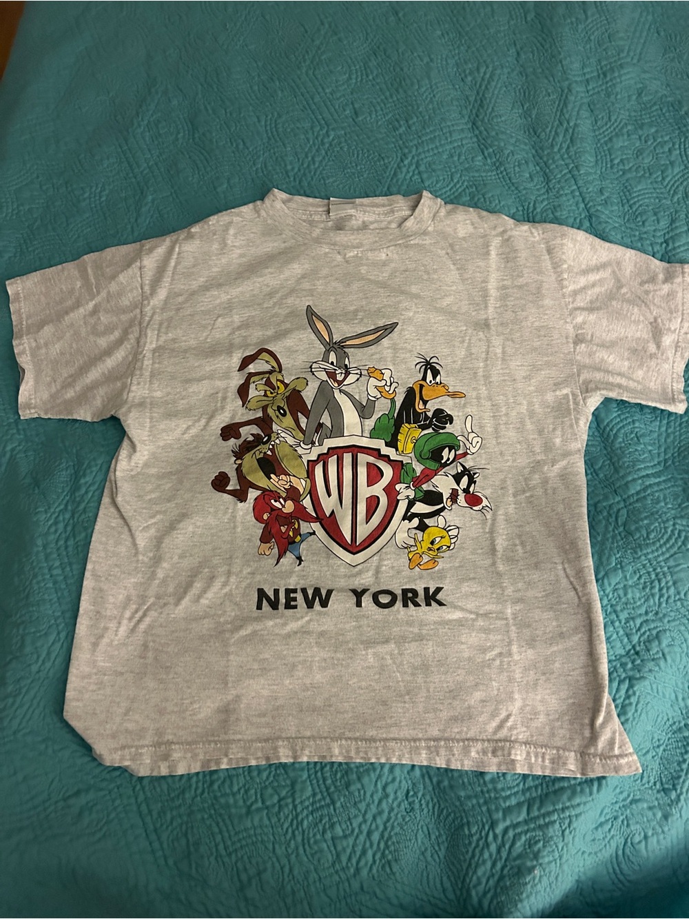 Vintage 1990s Looney Tunes Warner Bros New York Graphic Tee Grey Medium Rare M